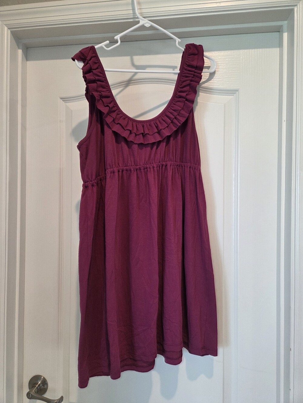 Espresso Maroon Plum Ruffle Neck Empire Waist Tunic Mini Dress 2X